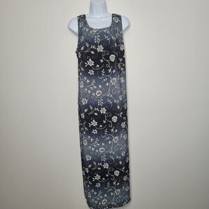 Vintage 90s blue brown ombre flower print tie back retro maxi dress Large